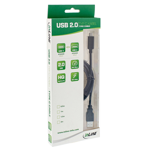 Kabel USB InLine USB C -> USB A (M/M) Black 0.5m (35736) USB kabelis