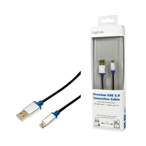 Premium Verbindungskabel LogiLink 2.0,A->Micro-B ST/ST 1m USB kabelis