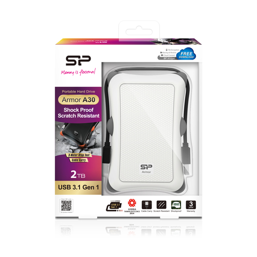 Silicon Power 6.3cm (2.5") 2TB USB3.0 A30 Anti-shock White Ārējais cietais disks