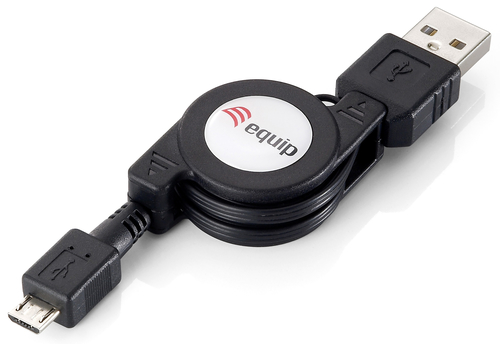 Equip micro USB 2.0 cable AM -> MBM5P 1m black, retractable USB kabelis