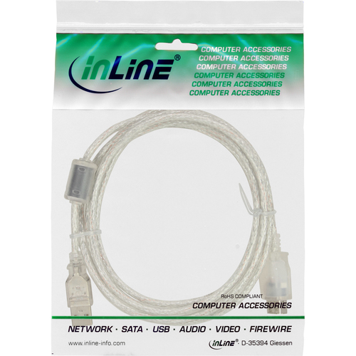 Kabel USB InLine Ferrytowy USB A/A, 0.5m, Przezroczysty (34650Q) USB kabelis