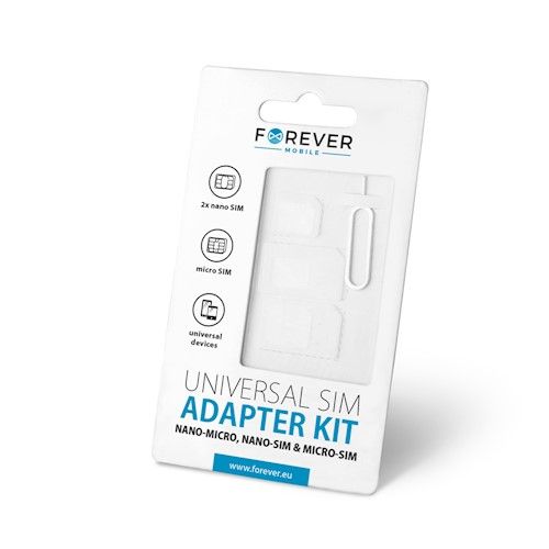 Forever SIM Kartes Adapteru Komlekts + Adatiņa Slotam Balts aksesuārs mobilajiem telefoniem