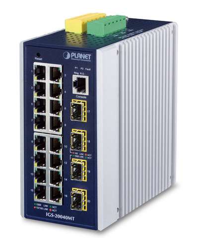 IP30 Industrial 16* 10/100/1000TP + 4* 100/1000F SFP Full Managed Ethernet Switch (-40 to 75 degree C, 2*DI, 2*DO) komutators