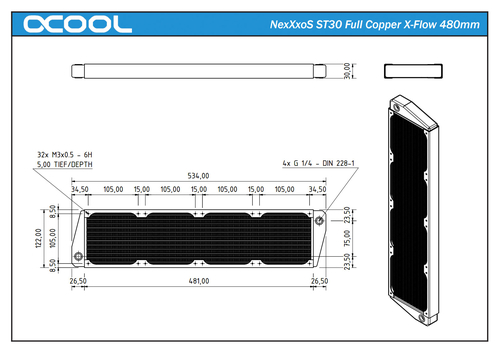 Alphacool NexXxoS ST30 Full Copper X-Flow 480mm - Cooling System - black Datora korpuss