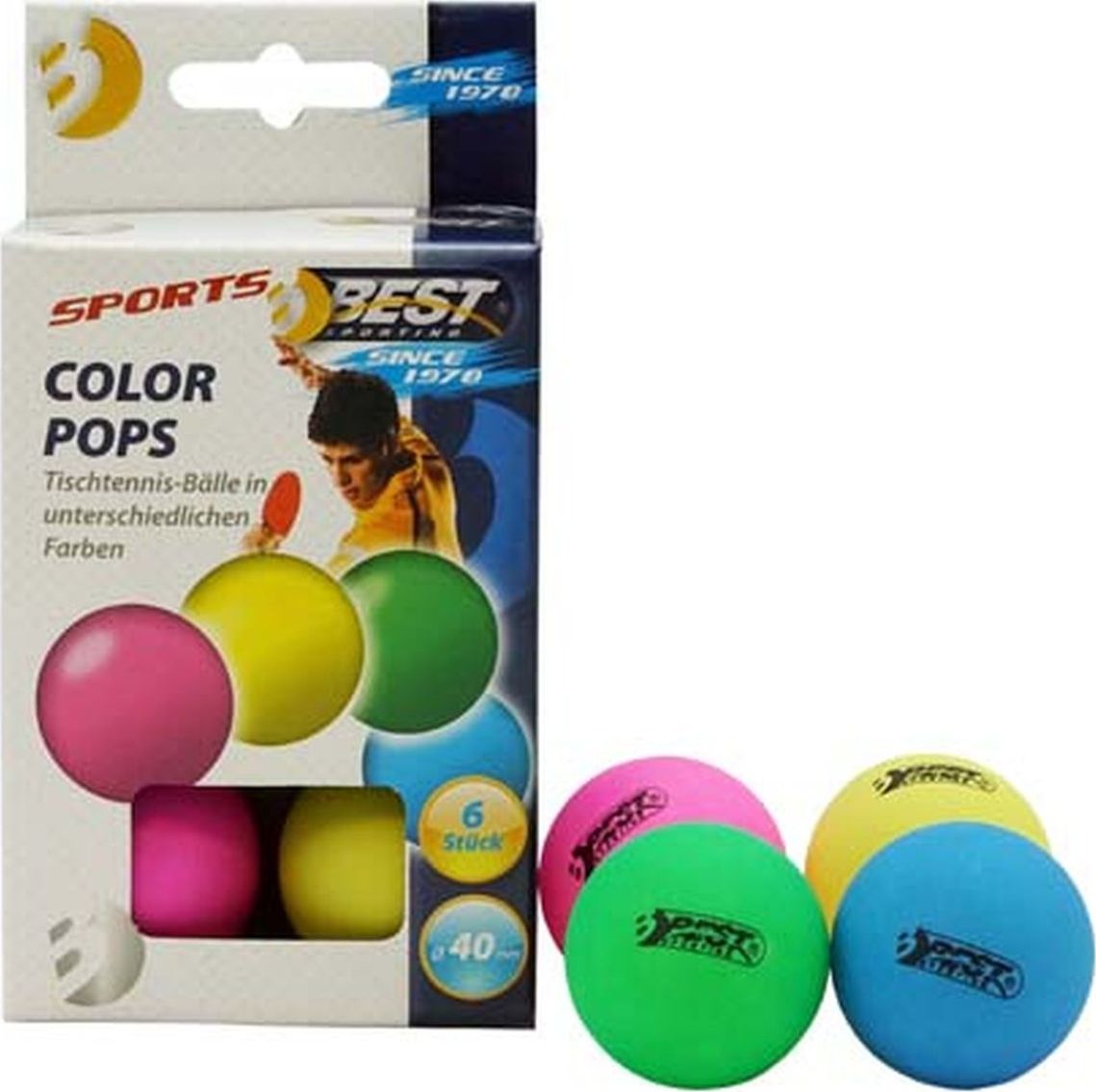 Best Sporting Zestaw 6 kolorowych pileczek do tenisa stolowego srednica 40mm (23106) 23106 (4009197231064) Sporta aksesuāri