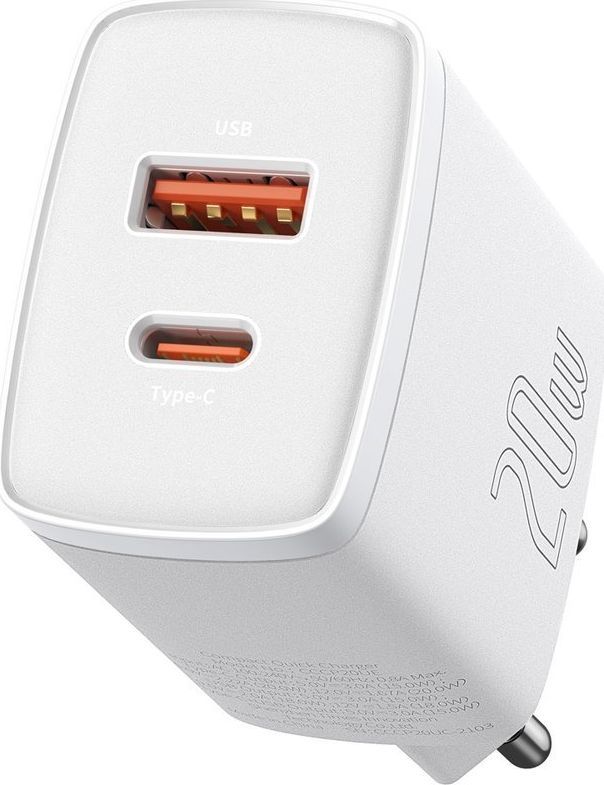 Baseus Compact quick charger USB Type C / USB 20 W 3 A Power Delivery Quick Charge 3.0 white (CCXJ-B02) iekārtas lādētājs