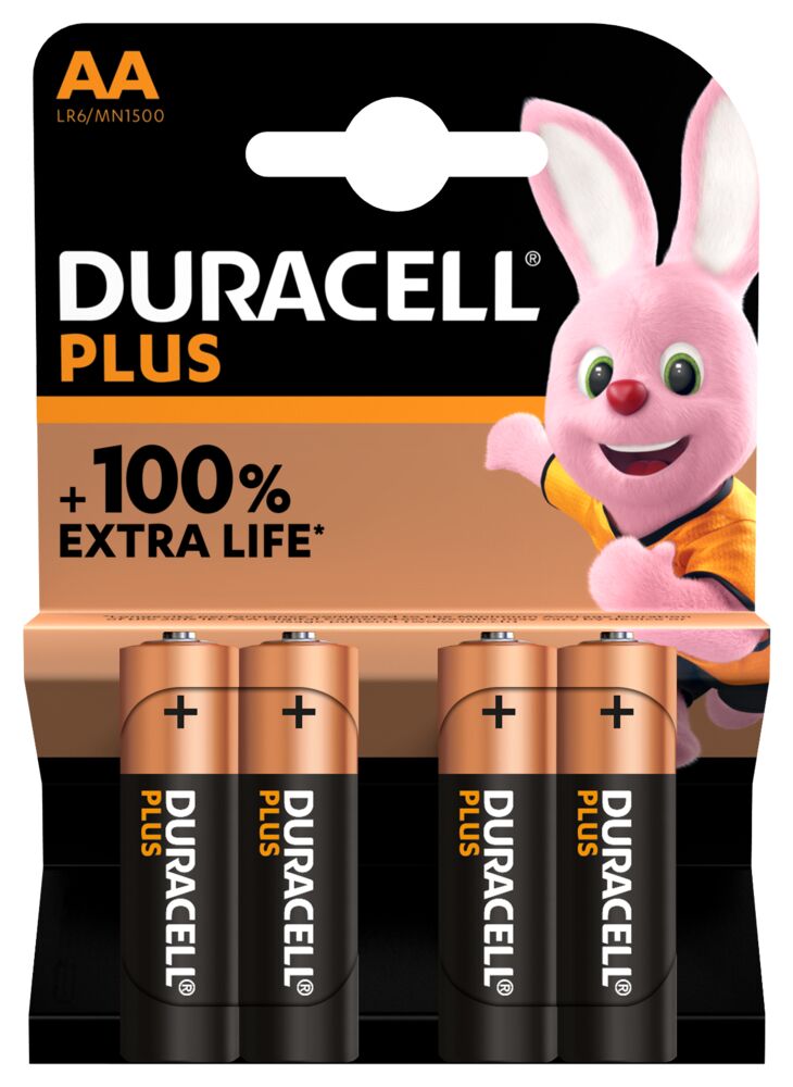 Duracell  Alkaline baterijas R6 (MN1500 / AA) 1.5V 100% Plus Power (4gab blisteri) Baterija