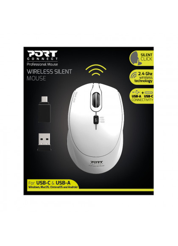 Port Designs 900714 mouse Ambidextrous RF Wireless+USB Type-C 1600 DPI Datora pele