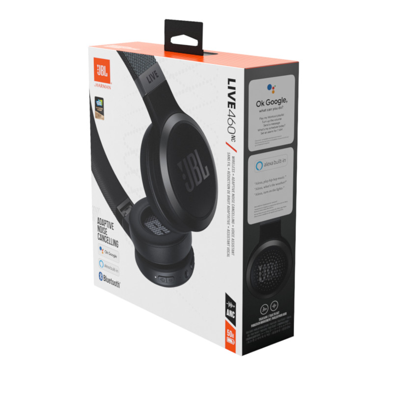 JBL LIVE bezvadu on-ear austiņas ar bluetooth, melnas JBLLIVE460NCBLK austiņas