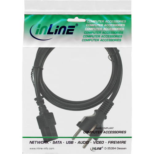 InLine Netzkabel Kaltgeratestecker C13 1,8m Schutzkontakt gerade black elektrības pagarinātājs