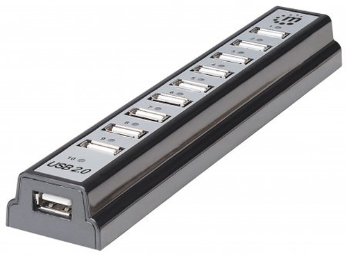 Manhattan Hi-Speed USB 2.0 Hub 10 Ports w/ Power Adapter, Black USB centrmezgli