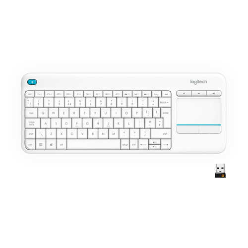 Logitech Wireless Touch Keyboard K400 Plus, 2.4GHZ, White, US klaviatūra