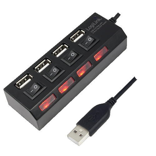 Logilink UA0128 USB Hub 4-Port USB2.0 with power adapter 2A, USB centrmezgli