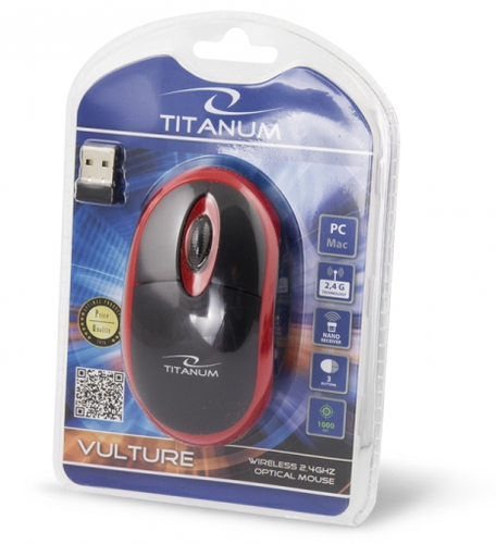 Titanum 2.4GHz OPTICAL  MOUSE 3D RED Datora pele