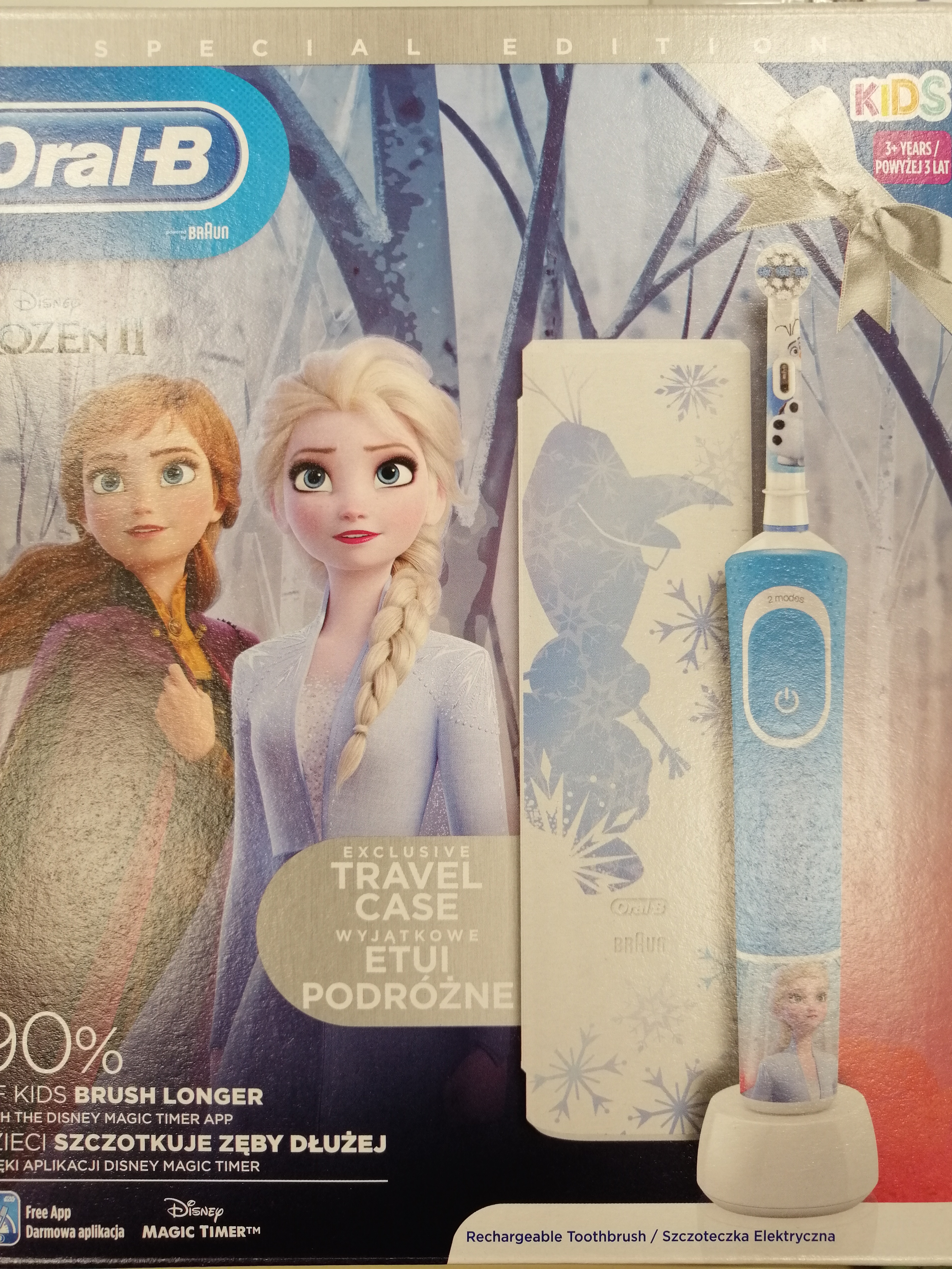 Oral-B Electric Toothbrush D100 Frozen II  Rechargeable, For kids, Number of teeth brushing modes 2, White/Blue mutes higiēnai
