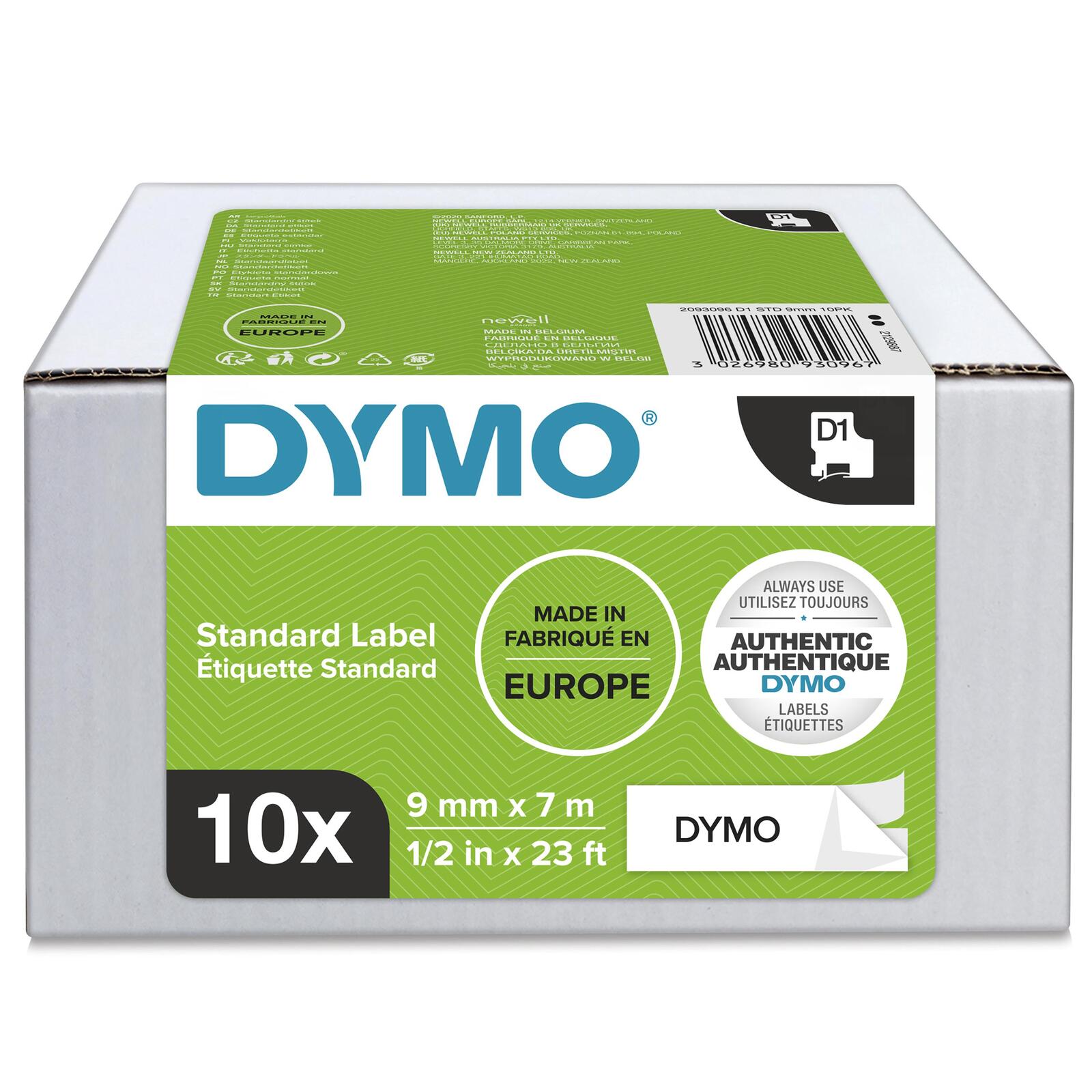 1x10 Dymo D1 Label 9mmx7m black to white