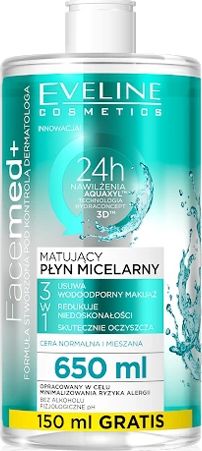 Eveline Facemed+ Plyn micelarny matujacy 650 ml 5113-uniw kosmētikas noņēmējs