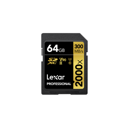 Lexar Professional 2000x UHS-II SDXC, 64 GB, Class 10, U3, V90, 260 MB/s, 300 MB/s atmiņas karte