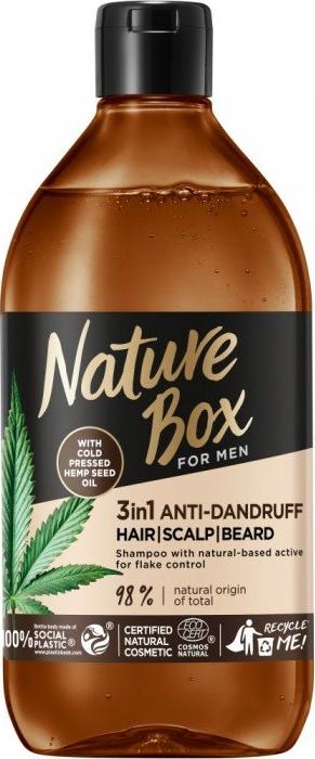 Nature Box NATURE BOX_For Men 3in1 Anti-Dandruff Hair,Scalp,Beard szampon z olejem z awokado Konopie 385ml 9000101668773 (9000101668773) Matu šampūns