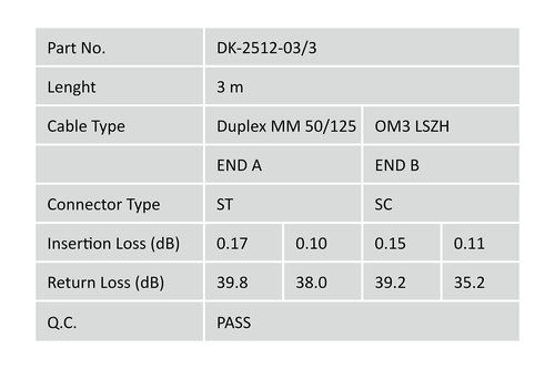 LWL Patchkabel DIGITUS ST -> SC 3.00m Multimode Duplex OM3 apgaismes ķermenis