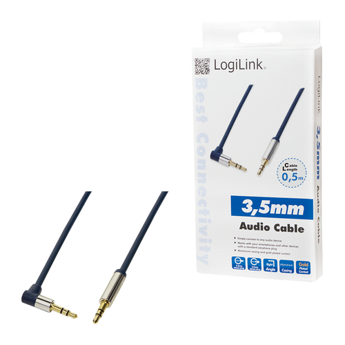 LOGILINK - Audio Cable 3.5 Stereo M/M 90  angled, 0.50 m, blue kabelis video, audio