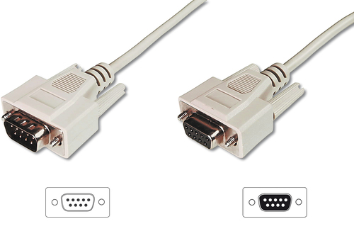 ASSMANN RS232 Extension cable DSUB9 M (plug)/DSUB9 F (jack) 3m beige kabelis video, audio