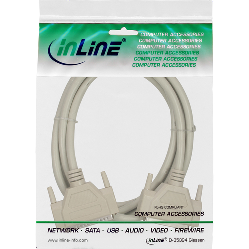  InLine Kabel Szeregowy DB37 meski - zenski Pelēks 2m - 37537 kabelis video, audio