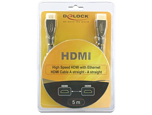 HDMI Kabel Delock Ethernet A -> A St/St 5.00m Premium kabelis video, audio