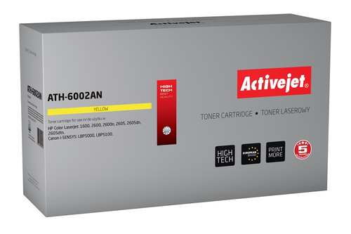 Toner ActiveJet AT-602Y | Yellow | 2000 p. | Remanuf. + new OPC | HP Q6002A toneris