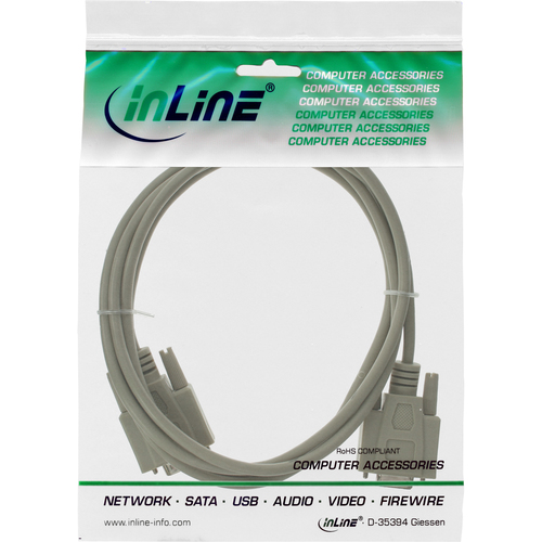  InLine Kabel Szeregowy molded DB9 meski - zenski direct Pelēks  7m (12237) kabelis video, audio