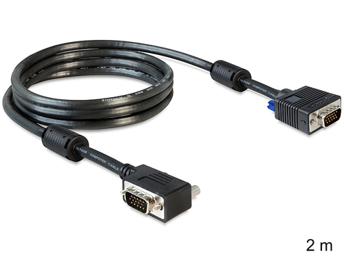 Delock VGA HD15M/HD15M dual-shielded w/2*ferrite core 2m cable angled kabelis video, audio