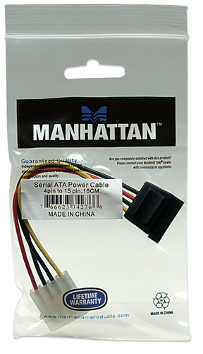 Manhattan SATA Power Cable 16cm (6.3) 4 Pin to 15 Pin, 16 cm SATA 150 kabelis datoram
