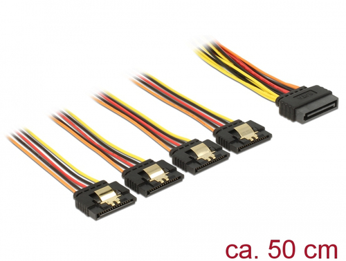 DeLOCK 60158 SATA cable 0.5 m SATA 15-pin 4 x SATA 15-pin Multicolour 4043619601585 kabelis datoram