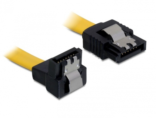 Delock Cable SATA 6 Gb/s male straight > SATA male down 30 cm yellow metal kabelis datoram