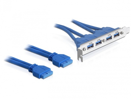 Delock Slot Bracket USB 3.0 pin header 19 pin 2 x internal > 4 x USB 3.0-A femal kabelis datoram