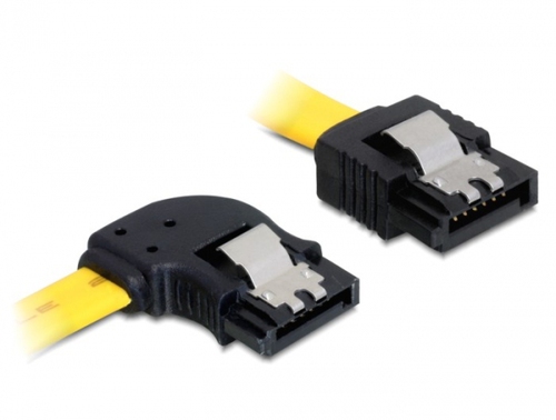 Delock Cable SATA 6 Gb/s male straight> SATA male left angled 70 cm yellow metal kabelis datoram