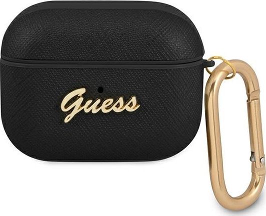 Guess Etui ochronne GUAPSASMK Saffiano Script Metal Collection do AirPods Pro czarne GUE1169BLK (3666339009793)