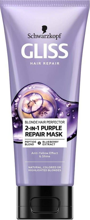 Gliss Kur GLISS_Blonde Hair Perfector 2-in-1 Purple Repair Mask maska do naturalnych, farbowanych lub rozjasnianych blond wlosow 200ml 90001