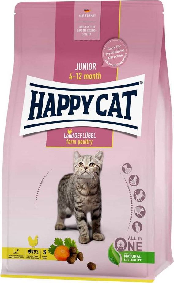 Happy Cat HAPPY CAT Junior sucha karma dla kociat w wieku 4-12 mies drob 10kg HC-9990 (4001967139990) kaķu barība