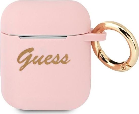 Guess Etui ochronne GUA2SSSI Silicone Vintage Script do AirPods 1/2 rozowe GUE1090PNK (3666339009991)