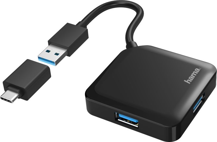 Hama Hub USB 3.0, 4xUSB-A + adapter USB-C USB centrmezgli