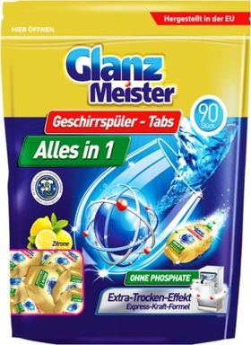GlanzMeister Tabletki do zmywarki GlanzMeister Alles in 1, 90 sztuk uniwersalny 419-uniw (4260418932089) Sadzīves ķīmija
