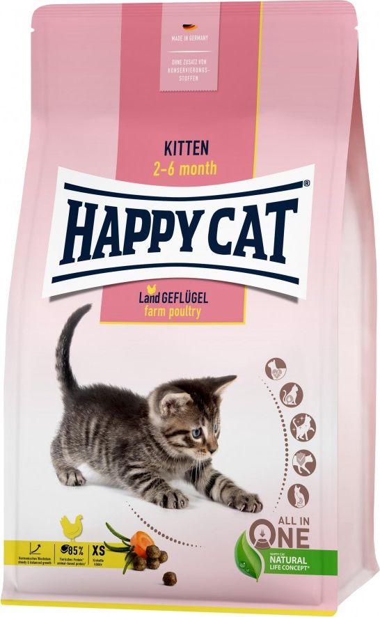 Happy Cat Kitten Farm Poultry, sucha karma, dla kociat w wieku 2-6 mies, drob, 4 kg, worek HC-9914 (4001967139914) kaķu barība