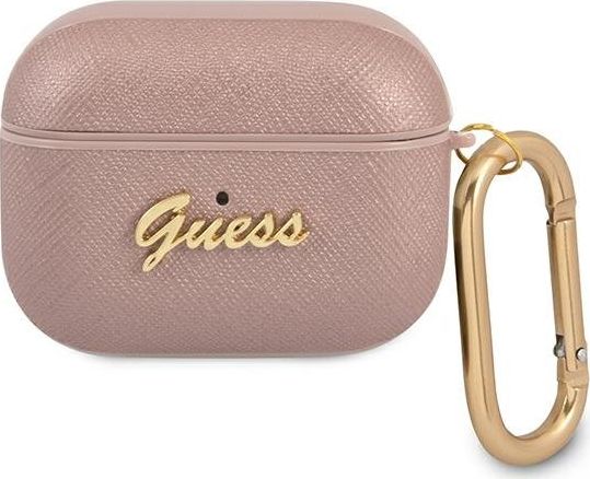 Guess Etui ochronne GUAPSASMP Saffiano Script Metal Collection do AirPods Pro rozowe GUE1170PNK (3666339009823)