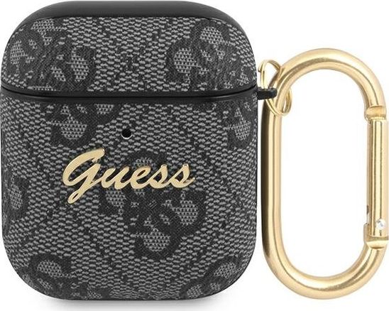 Guess Etui ochronne GUA24GSMK 4G Script Metal Collection do AirPods 1/2 szare GUE1161GRY (3666339009694)