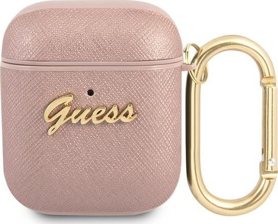 Guess Etui ochronne GUA2SASMP Saffiano Script Metal Collection do AirPods 1/2 rozowe GUE1165PNK (3666339009816)