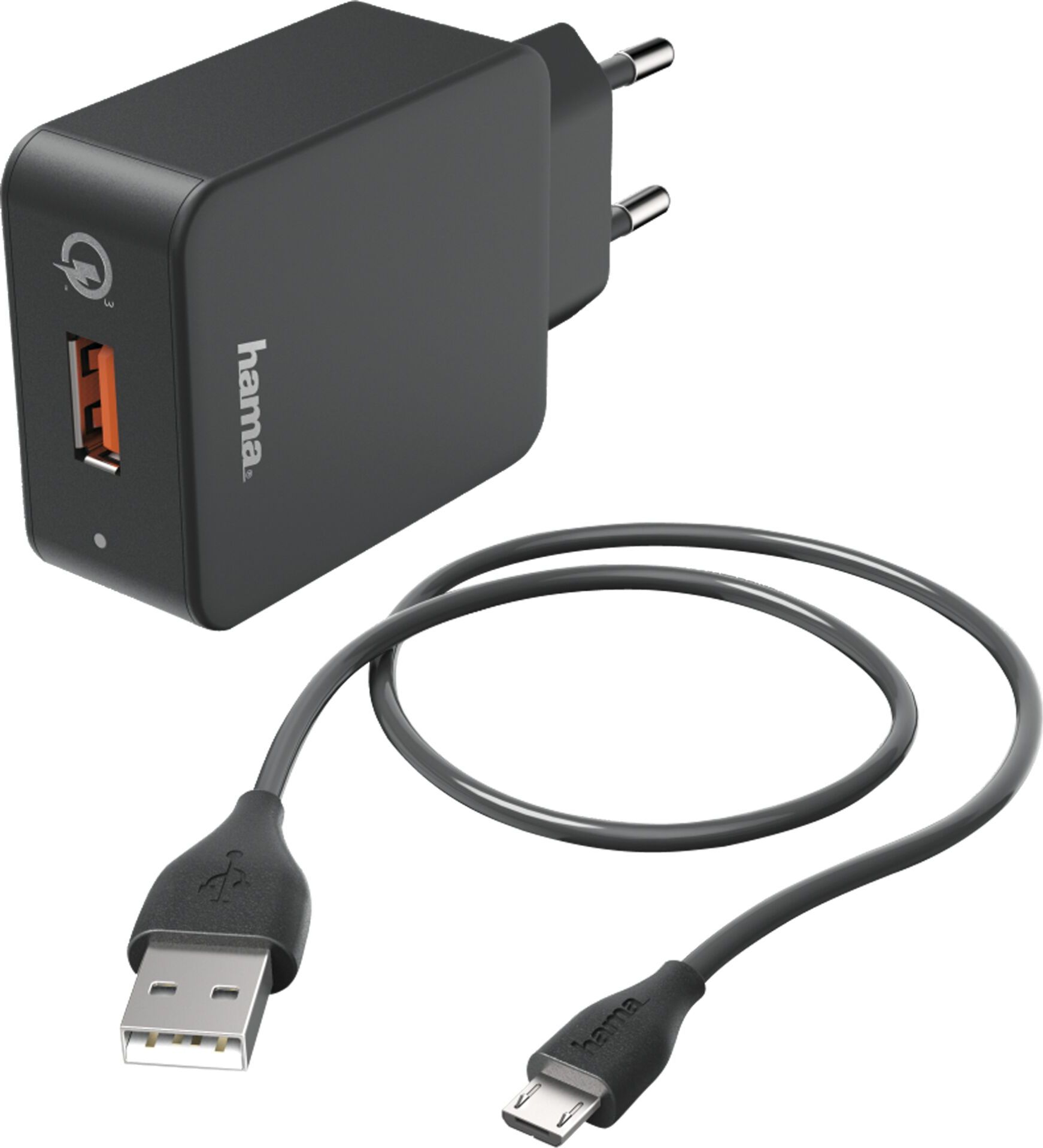 Hama Charger QC3.0 + Micro-USB-Cable, 1,5m, black