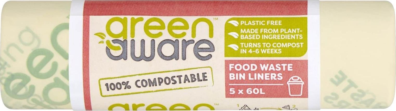 GreenAware GreenAware, Kompostowalne worki na odpady spozywcze 60L, 5 szt. GRA05078 (5098732005078) atkritumu tvertne