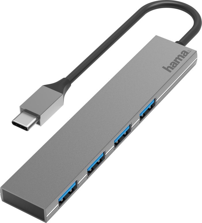 Hama USB-C-Hub 4 Ports, USB 3.2 Gen1, 5 Gbit/s, Alu, Ultra Slim USB centrmezgli