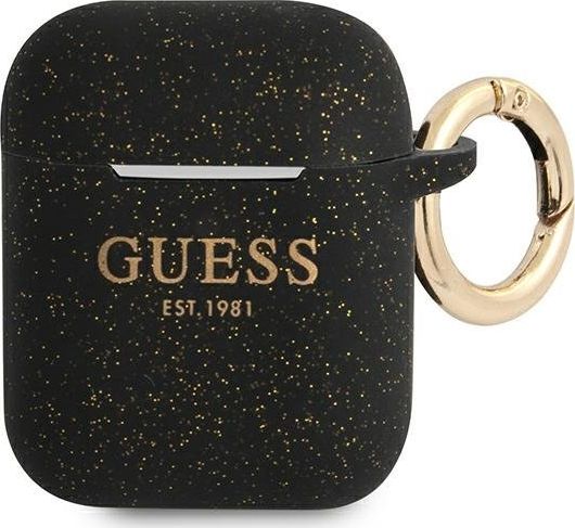 Guess Etui ochronne GUA2SGGEK Silicone Glitter do AirPods 1/2 czarne GUE1087BLK (3666339010263)